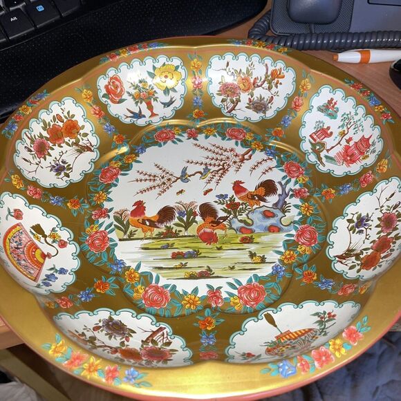 Vtg Daher Decorated Ware 1971 Tin Scalloped Bowl Rooster Design England - Picture 3 of 5